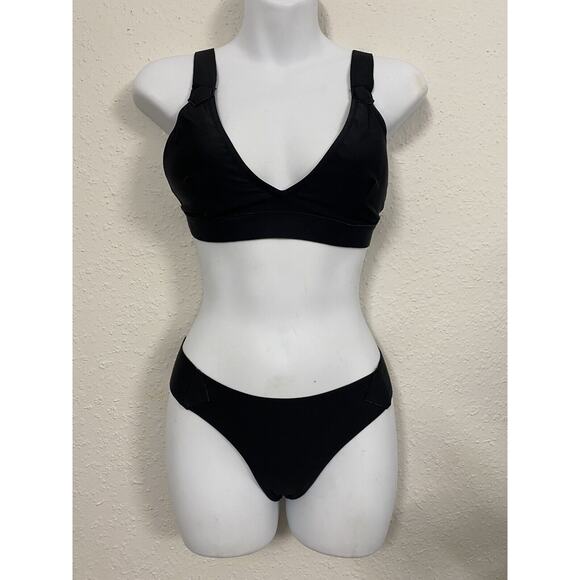 Pre-Owned ZAFUL FOREVER YOUNG 2 PIECE BIKINI SWIMSUIT SIZE Medium Black PADDED - Picture 2 of 11